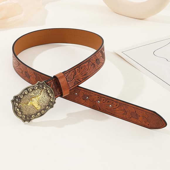 Womens Leather Cowgirl Buckle Belt Size M (36 Inches) New Without Tags - Picture 2 of 10